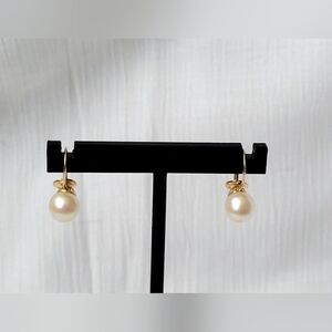 Elegant 14k Yellow Gold 6mm White Pearl Drop Earrings Screwback Vintage